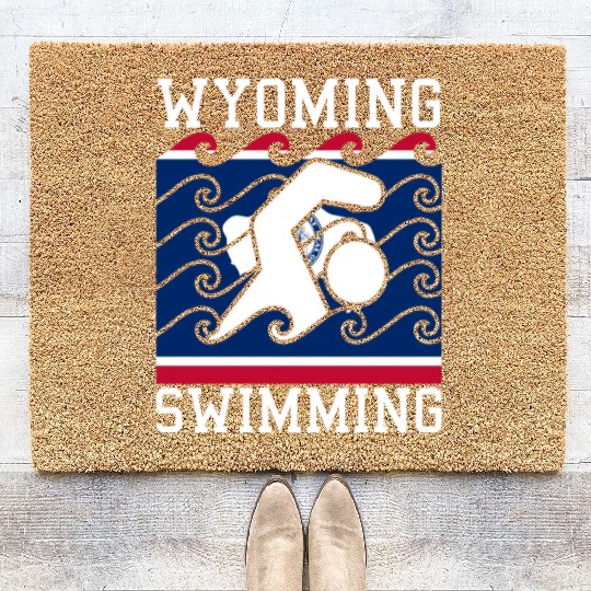 Wyoming Flag Swimming Team Swim Swimmer US State Coir Doormats
