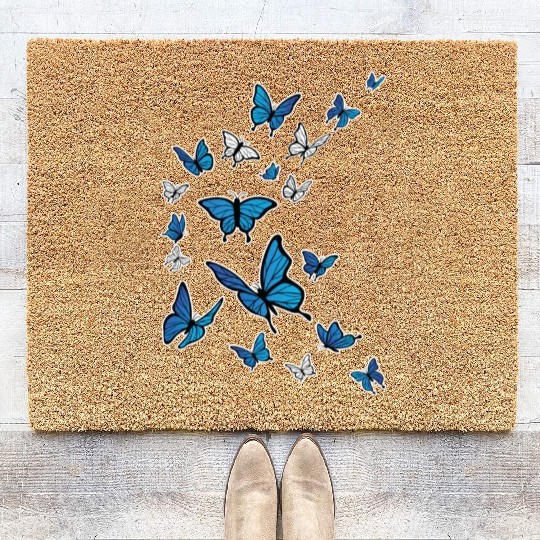 Blue Butterflies Garden Womens Butterfly Coir Doormats