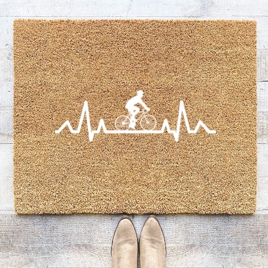 Cyclist Biker Cycling Gift Heartbeat Bike Coir Doormats