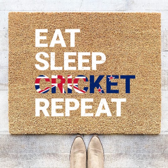 Eat Sleep Cricket Repeat NZ Flag Sports Gift Coir Doormats