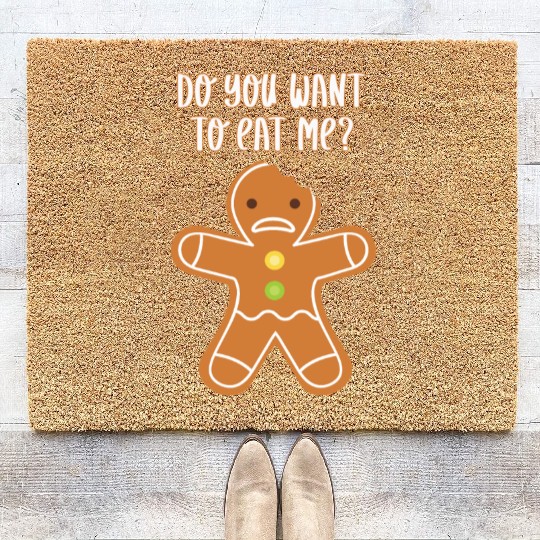 Angry Gingerbread X-mas Do You Want To Eat Me? Coir Doormats