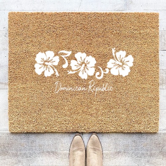 Dominican Republic Hibiscus Flower Coir Doormats
