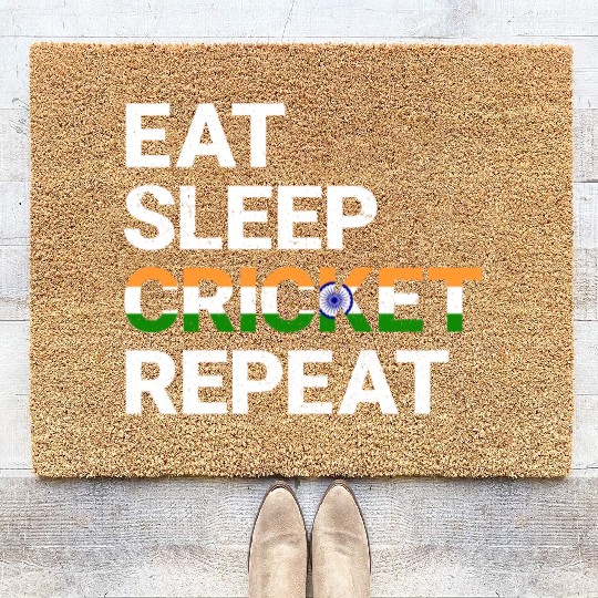 Eat Sleep Cricket Repeat IND Flag Sports Gift Coir Doormats
