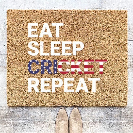 Eat Sleep Cricket Repeat USA Flag Sports Gift Coir Doormats