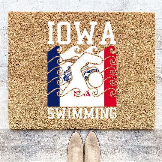 Iowa Flag Swimming Team Swim Swimmer US State Coir Doormats