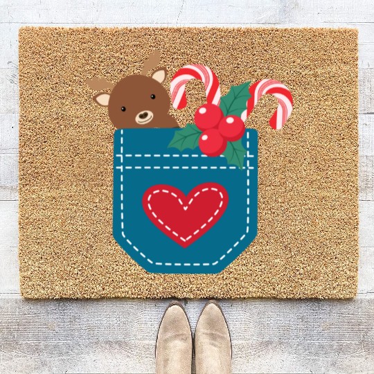 Christmas moose peppermint pocket Coir Doormats