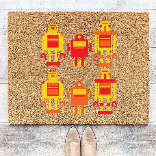 Robots Orange Design For Nerds And Engineers Coir Doormats