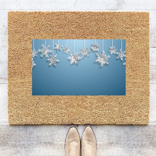 Elegant Hanging Snowflakes Light Blue Coir Doormats