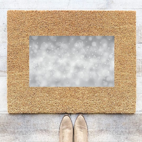 Grey Bokeh Christmas Snowflakes Coir Doormats