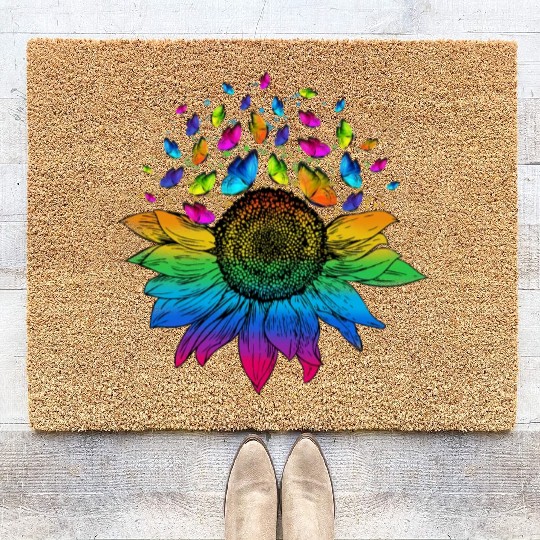 Butterfly Colorful Sunflower LGBT Pride Coir Doormats