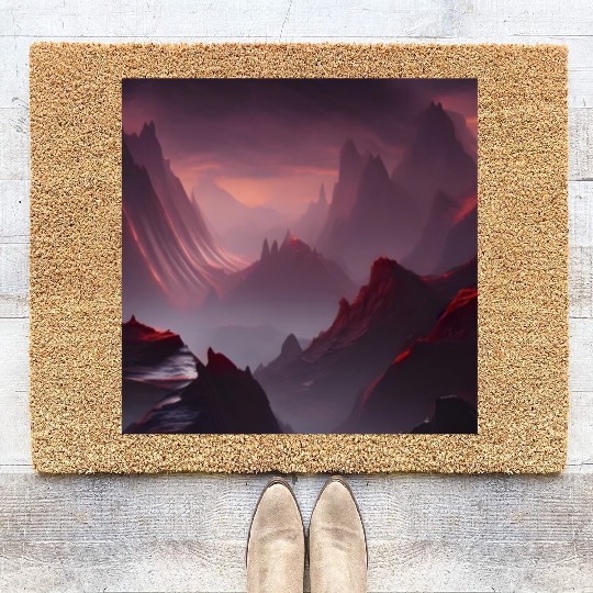 Lonely Red Mountains on an Alien Planet Abstract Coir Doormats