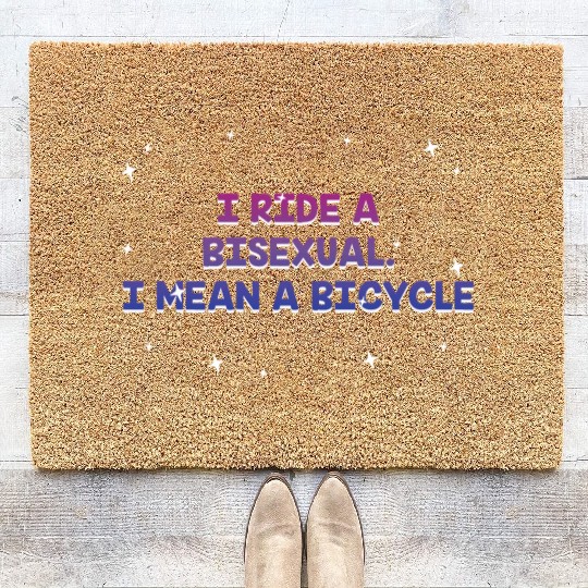 I Ride a Bisexual Bicycle Pun Bi Pride Joke LGBTQ Coir Doormats