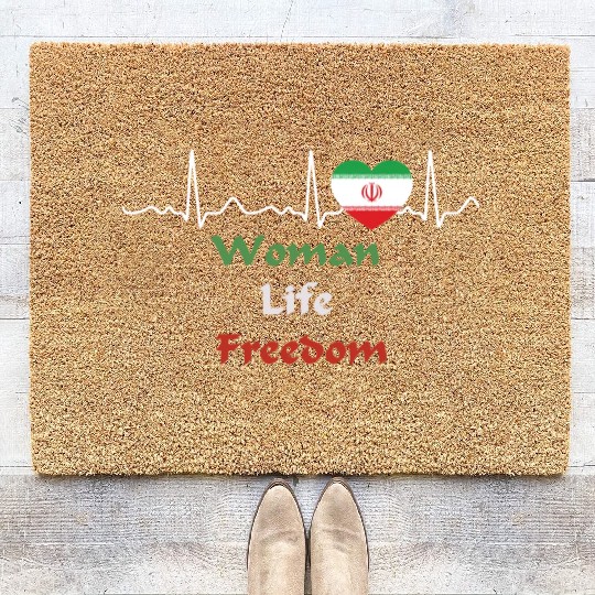 Iran - heartbeat, heart line, woman, life, freedom Coir Doormats
