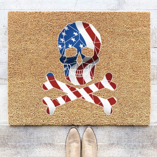 Amercan Flag Skull Usa 1776 Patroitic Coir Doormats