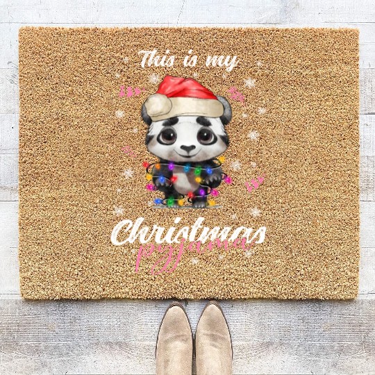 Winter Christmas Pyjama Panda Coir Doormats