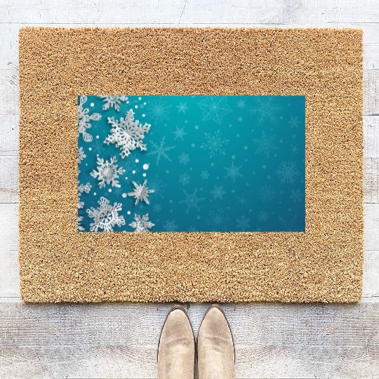 Elegant Christmas Snowflakes Pattern Teal Coir Doormats