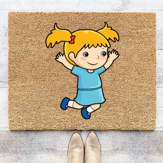 Girl jumps school enrollment joy kindergarten Coir Doormats