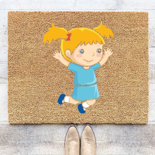 Girl jumps school enrollment joy kindergarten Coir Doormats