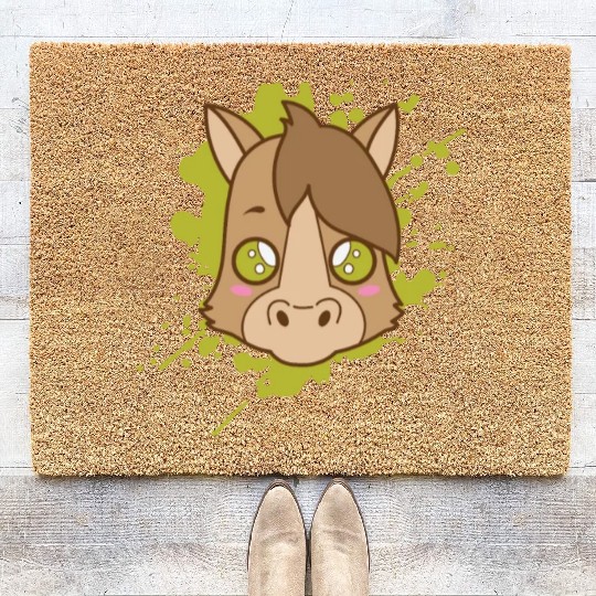 Horse Pony in japanese Kawaii Style Animal Coir Doormats