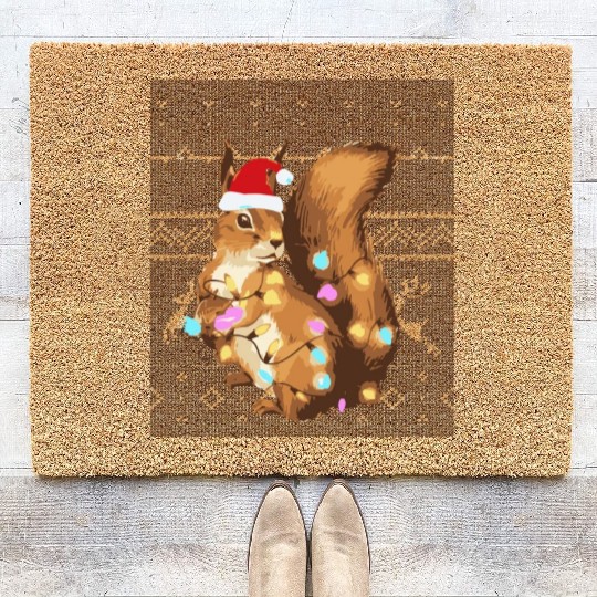 Squirrel Lover Squirrel Ugly Christmas Xmas Coir Doormats