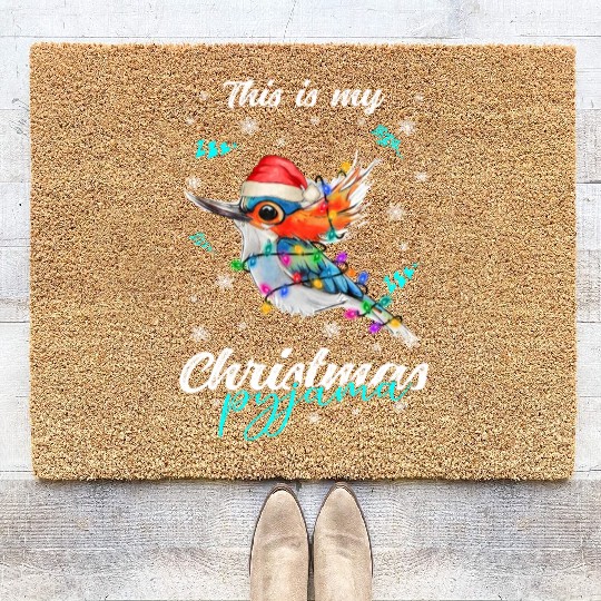Winter Christmas Pyjama Hummingbird Coir Doormats