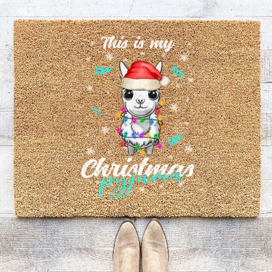 Winter Christmas Pyjama Llama Coir Doormats