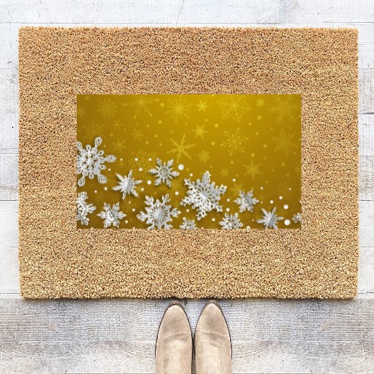 Modern Yellow Snowflakes Pattern Coir Doormats