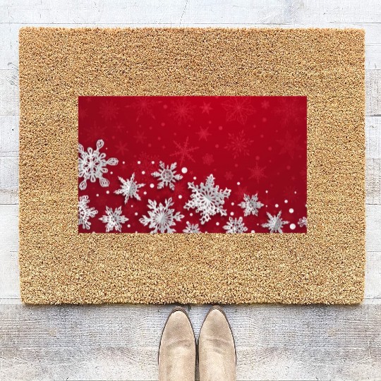 Modern Red Snowflakes Pattern Coir Doormats