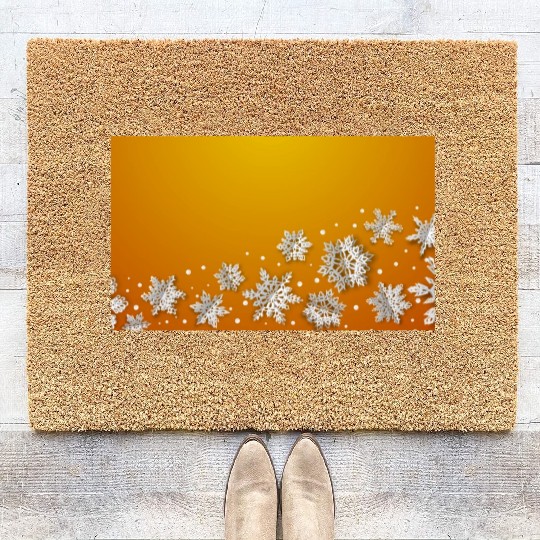 Modern Snowflakes Orange Coir Doormats