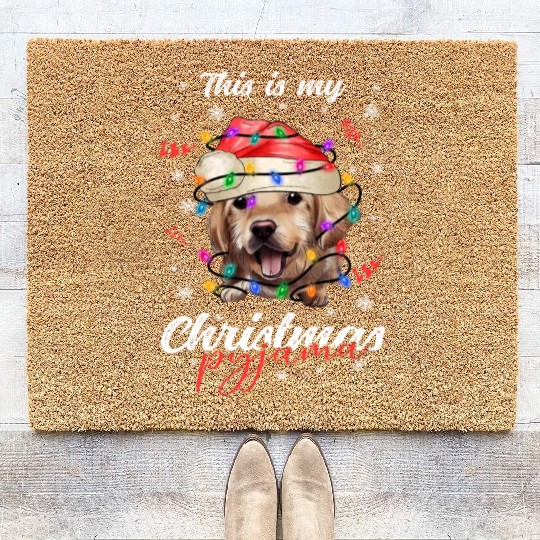 Winter Christmas Pyjama Golden Retriever Coir Doormats