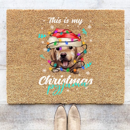 Winter Christmas Pyjama Golden Retriever Coir Doormats