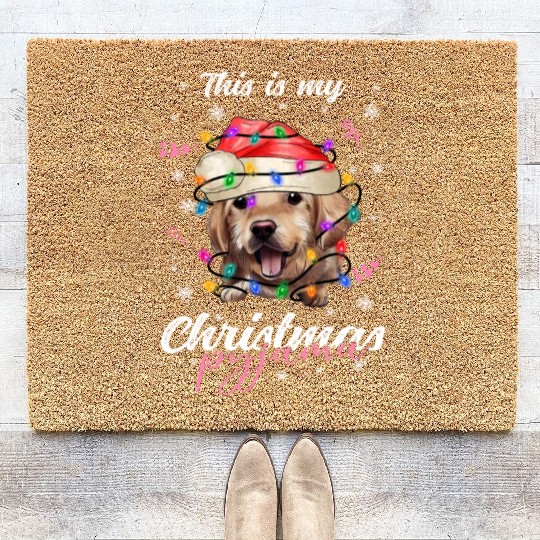 Winter Christmas Pyjama Golden Retriever Coir Doormats