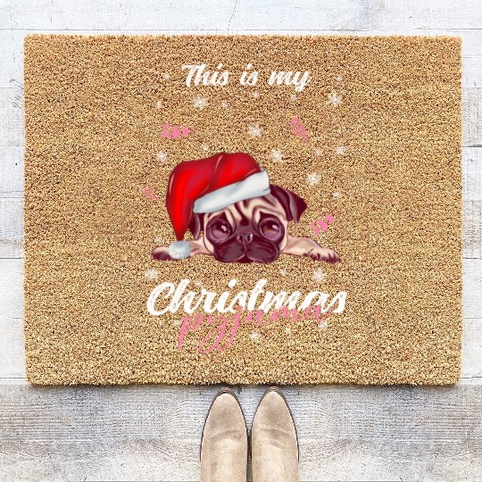 Winter Christmas Pyjama Pug Coir Doormats