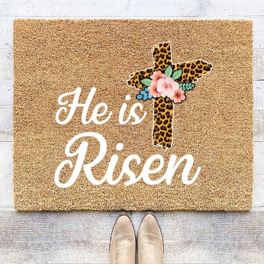 He Is Risen Jesus Christ Cross Easter Sunday Coir Doormats