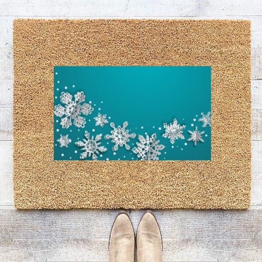 Christmas Snowflakes Teal Winter Coir Doormats