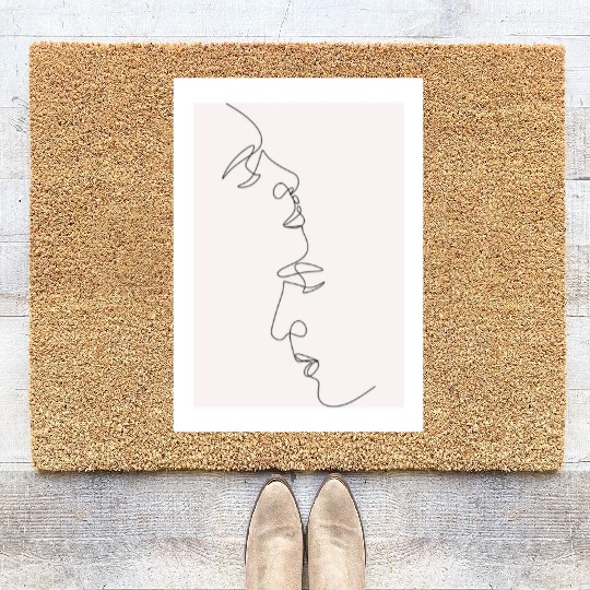 Couple Kiss line art Art Print Coir Doormats