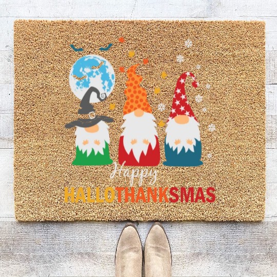Happy Hallothanksmas Gnomes Lover Halloween Coir Doormats