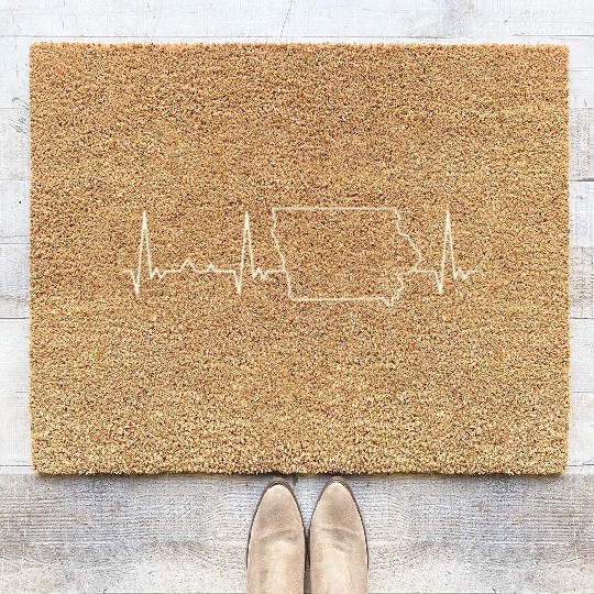 Iowa State USA. Heart. Love. EKG. Pulse. Beat. Coir Doormats