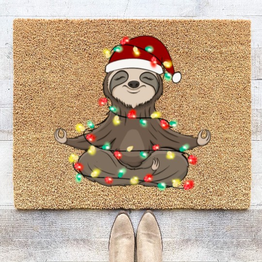 Christmas Animal Sloth Fairy Lights Hat Coir Doormats
