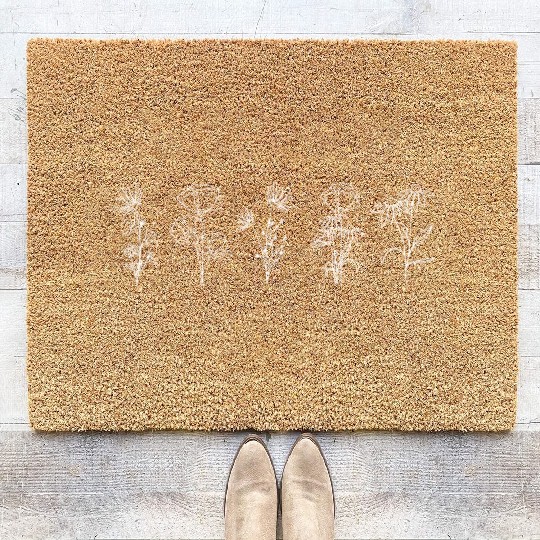 Modern Minimalist Wildflowers Line Art Coir Doormats
