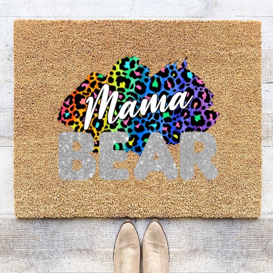 Mama Bear Leopard Silver Glitter Coir Doormats