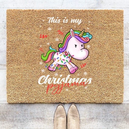 Winter Christmas Pyjama Unicorn Coir Doormats