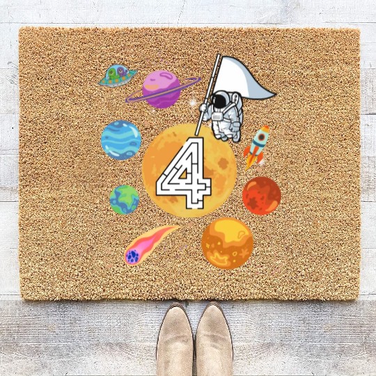 Kids 4 Years Old Astronaut Four Birthday Boy Coir Doormats