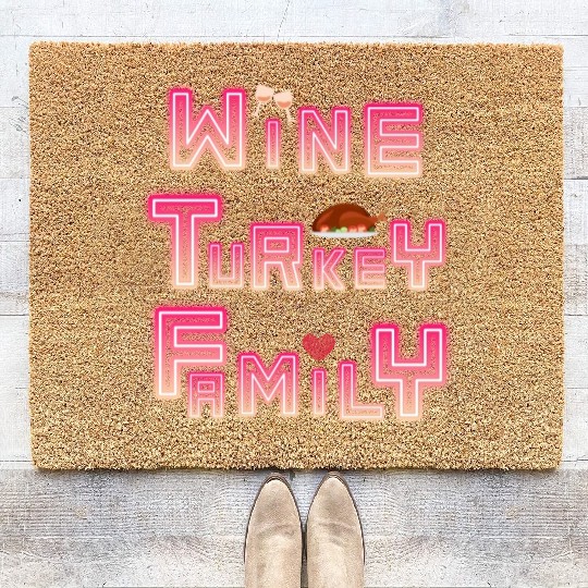 Wine Turkey Family Thanksgiving, WTF Thanksgiving Coir Doormats