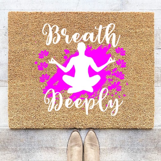 Yoga Coir Doormats Breath Deeply Pink Lotus Gift Coir Doormats