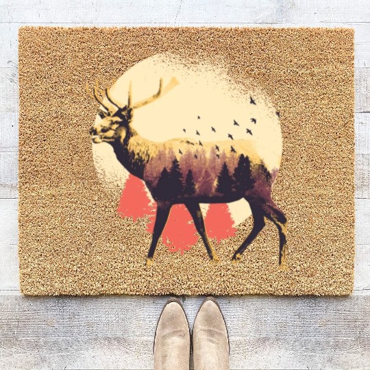Hirsch With Forest In The Background Coir Doormats