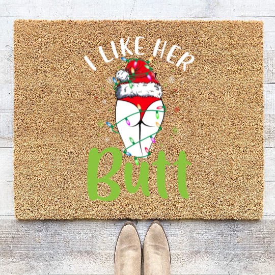 I Like Her Butt Christmas Light Matching Santa Coir Doormats