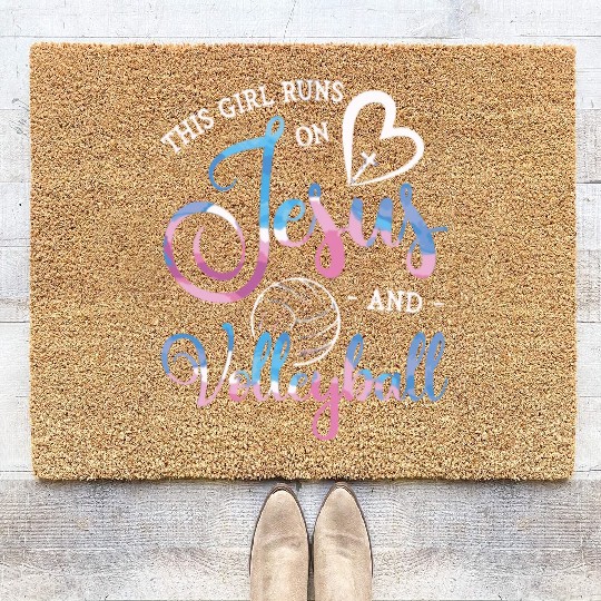 This Girl Runs On Jesus And Volleyball Player Chri Coir Doormats