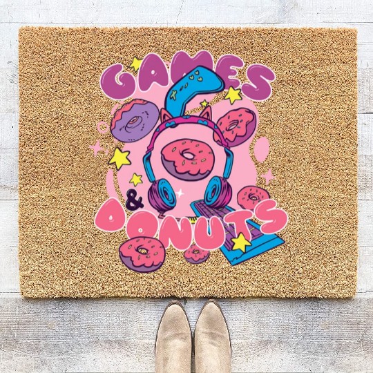 Games Donuts Funny Gamer Donut Lover Coir Doormats