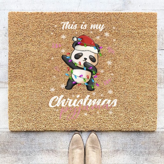 Winter Christmas Pyjama Panda Coir Doormats